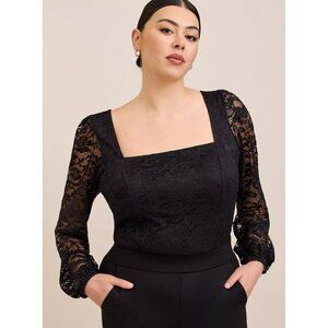 Women's - Torrid Black Lace Square Neck Long Sleeve Top, Size 00